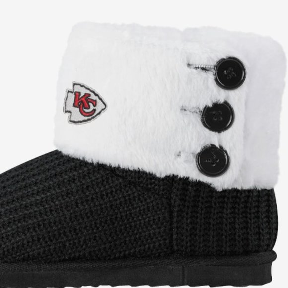 NEW Kansas City Chiefs Knit High End Button Boot Slipper NFL Swifty Sz 7 black - Picture 3 of 7